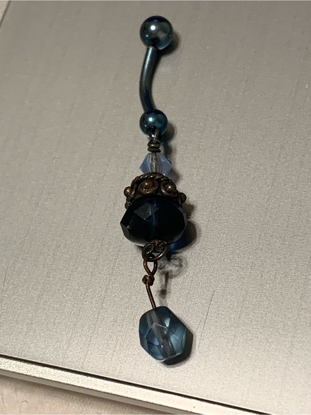 Blue Dangle Belly Button Ring with Faceted Beads